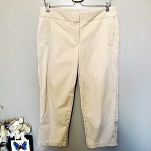 Eileen Fisher Pants Womens Medium Khaki Organic Cotton Blend Rolled Hem Stretch